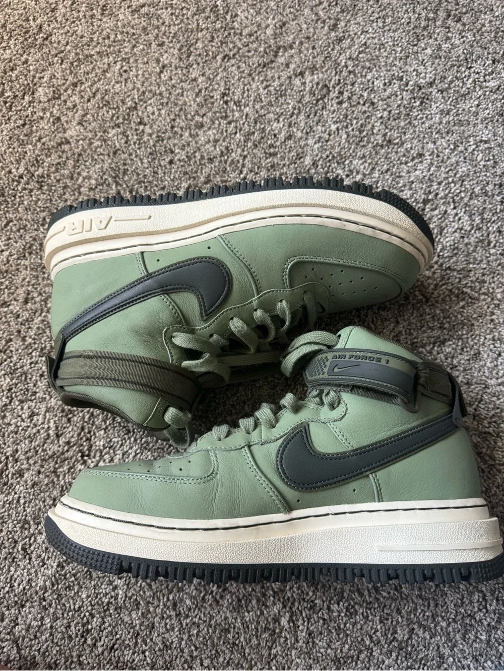 Nike Air Force 1 Mid-Top Sneakers Sage Green with Dark Gray Swoosh - Picture 1 of 7